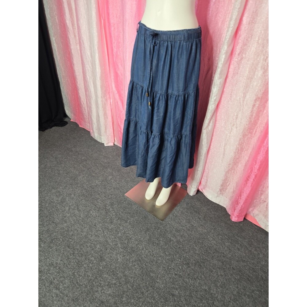Frye and Co. Chambray Blue Denim Layered Western Boho Maxi Skirt Size Medium - Picture 6 of 12